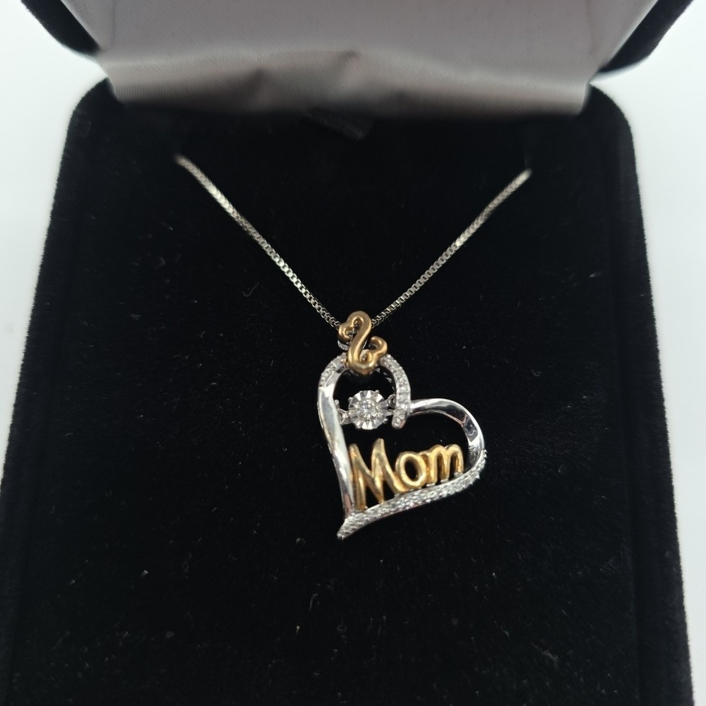 Kay Diamond Accent 'Mom' Heart Pendant Necklace 1/20 ct tw Sterling & 10K Gold